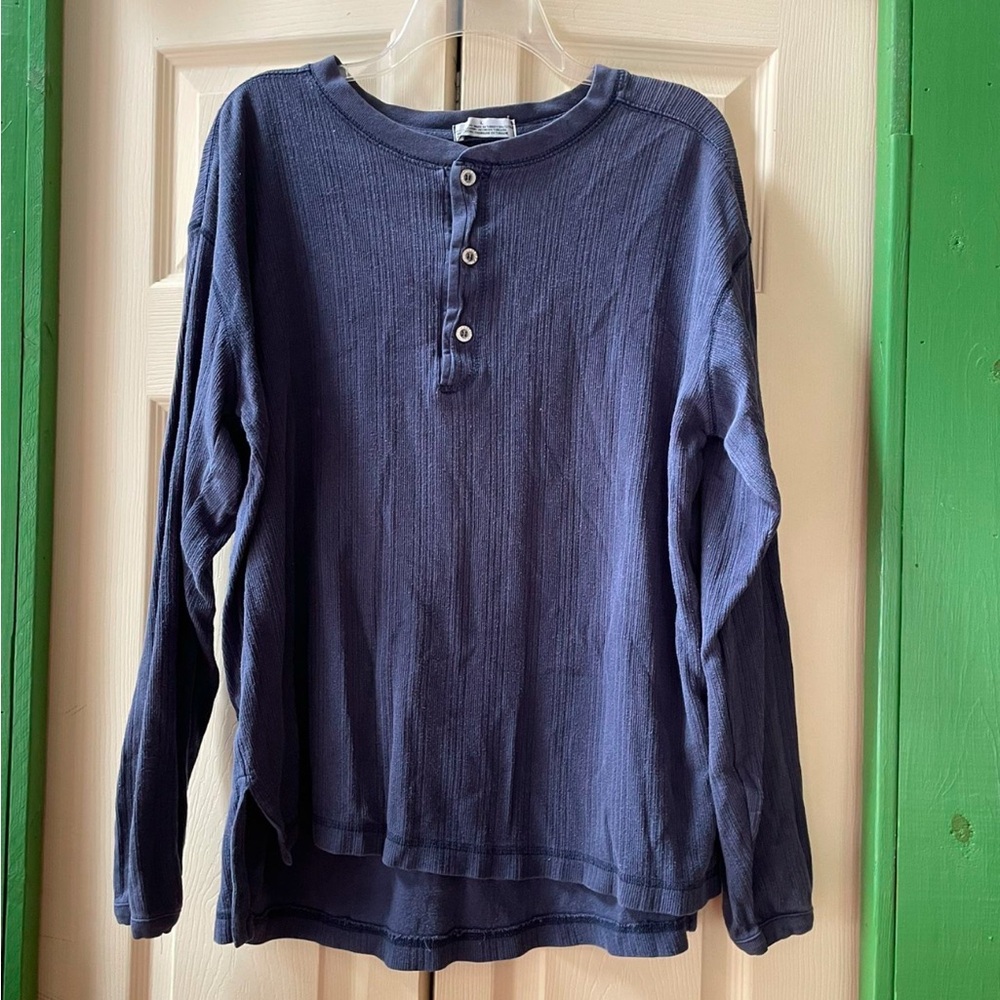 Basic Editions Navy Long Sleeve Henley Shirt